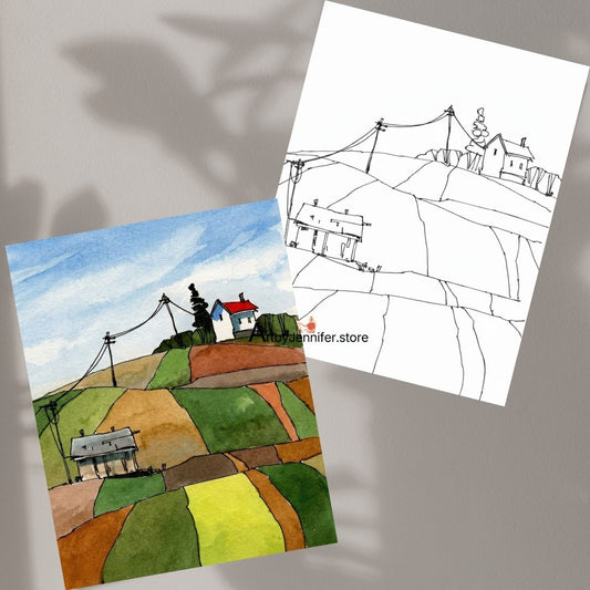 42 Memories House Watercolor Coloring Pages