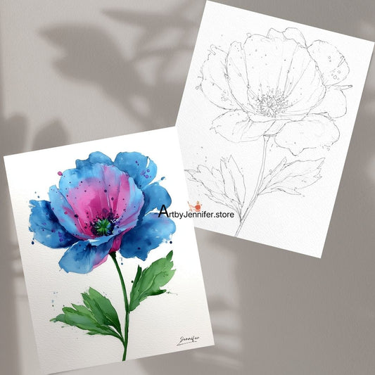 24 Simple Flowers Watercolor Coloring Pages