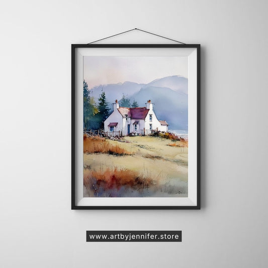 Autumn Breeze Country House: Watercolor Landscape Printable