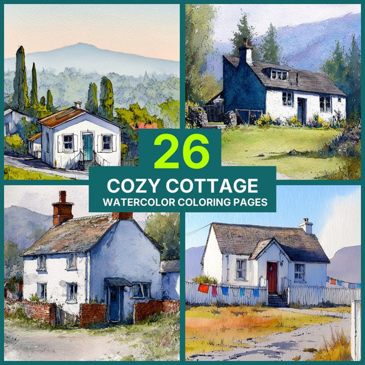 26 Vintage Cottage Watercolor Coloring Pages
