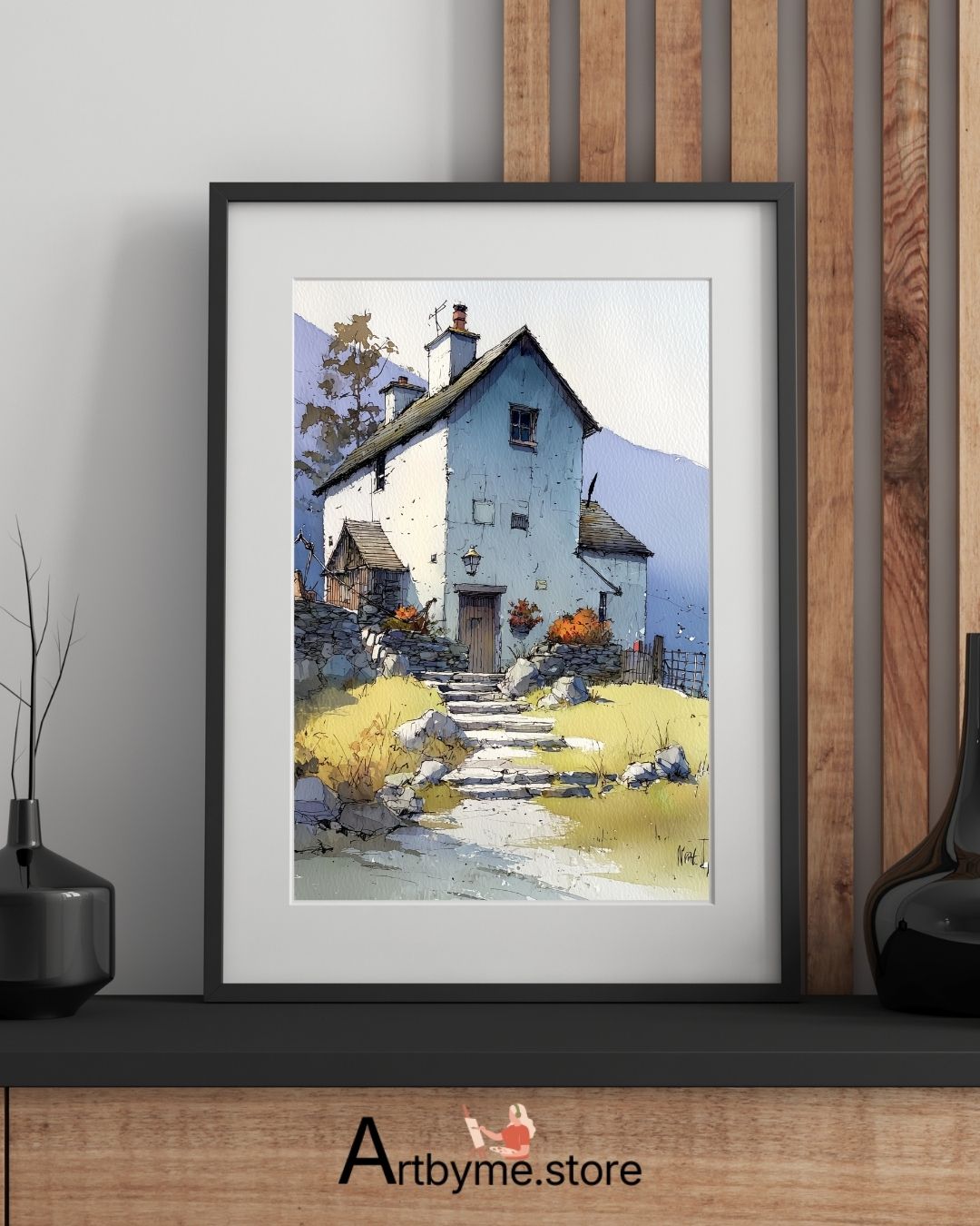 Serene High Country Home Scene – Printable Mountain Landscape