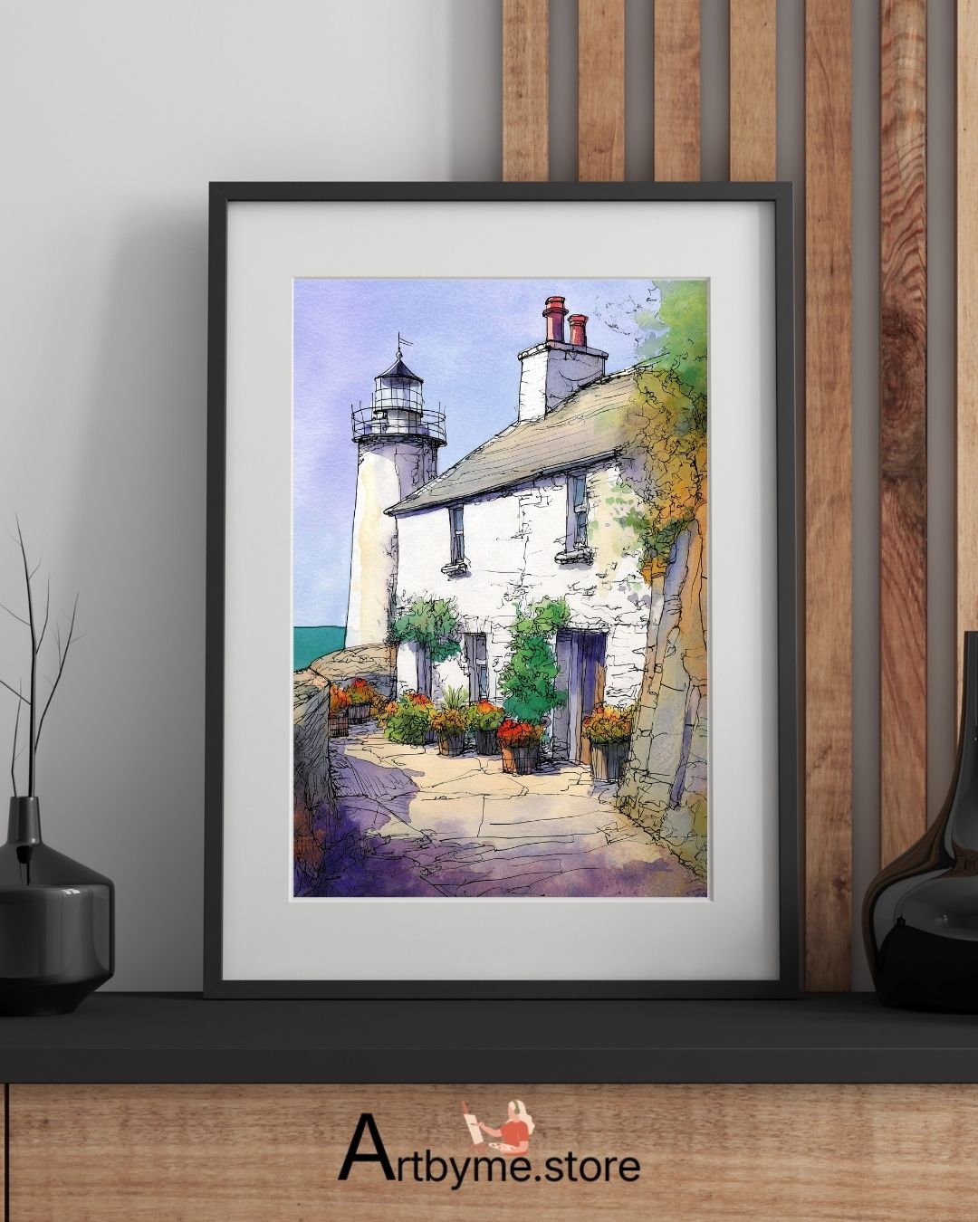 Charming Seaside Lighthouse Wall Decor – Watercolor Printable Art