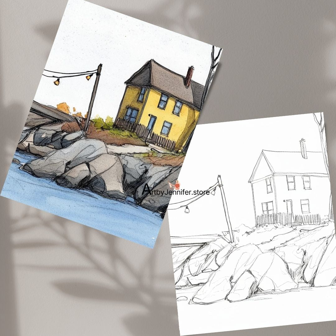 42 Memories House Watercolor Coloring Pages