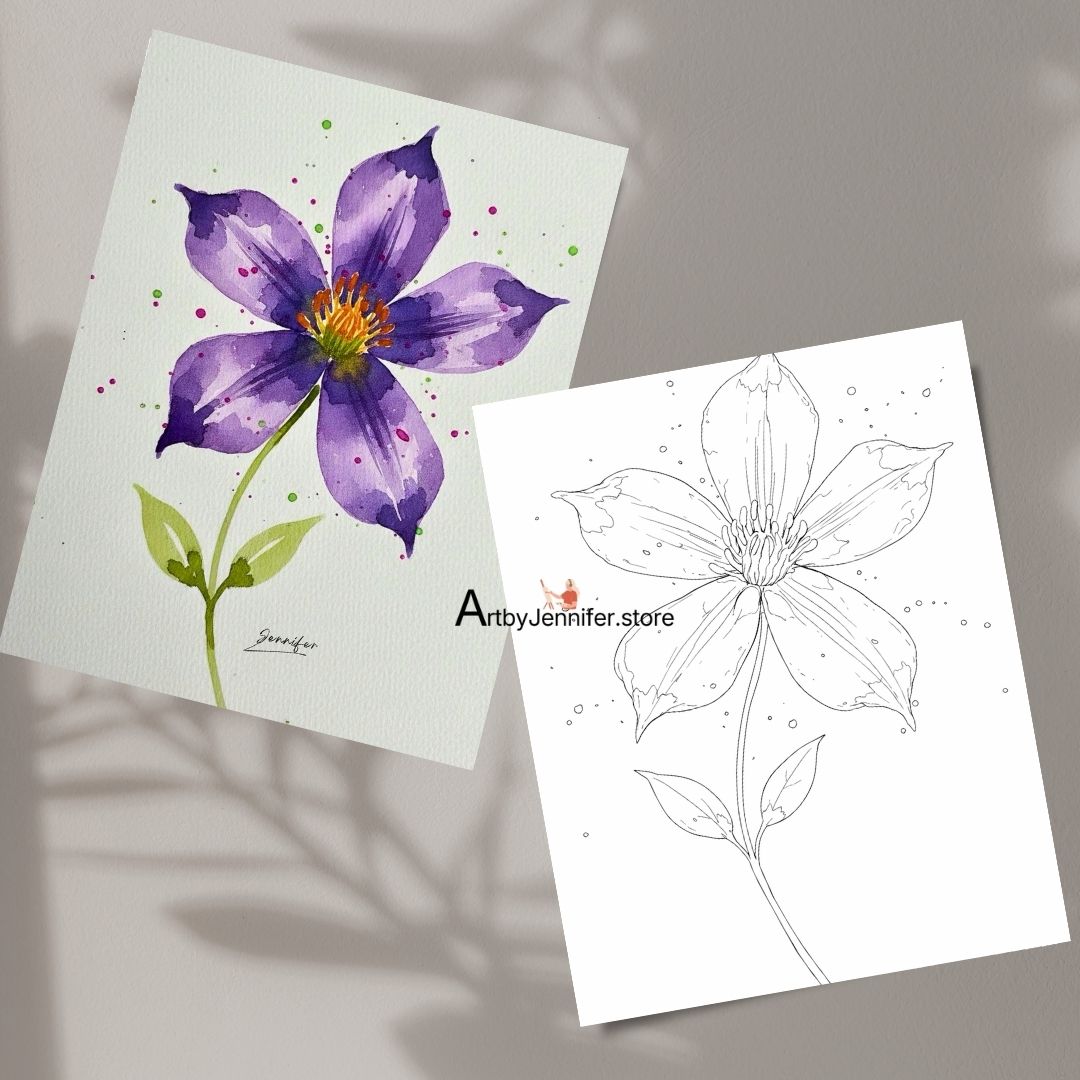 24 Simple Flowers Watercolor Coloring Pages
