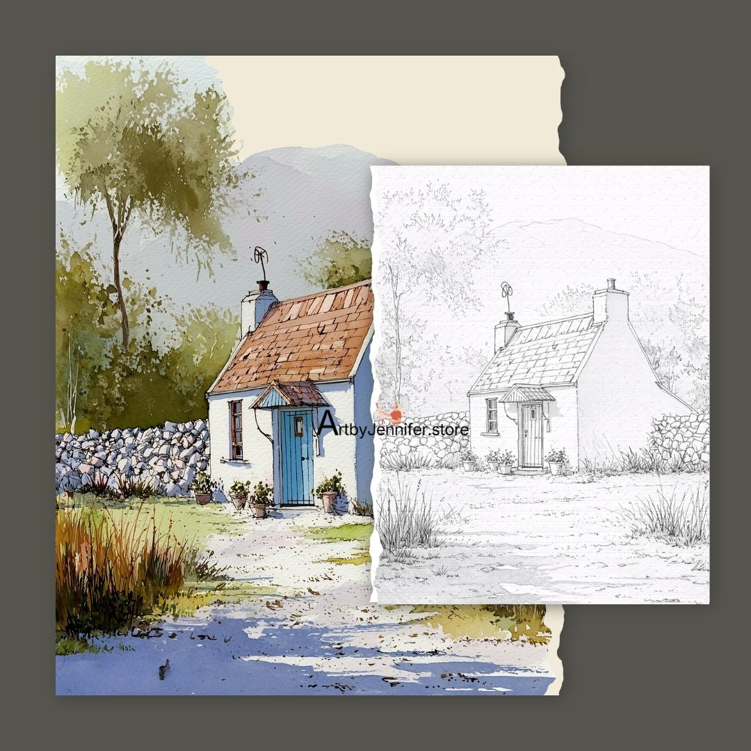 30 pages de coloriage aquarelle style champêtre