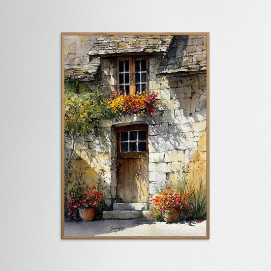 Rustic Stone Cottage – Fine Art Watercolor Print