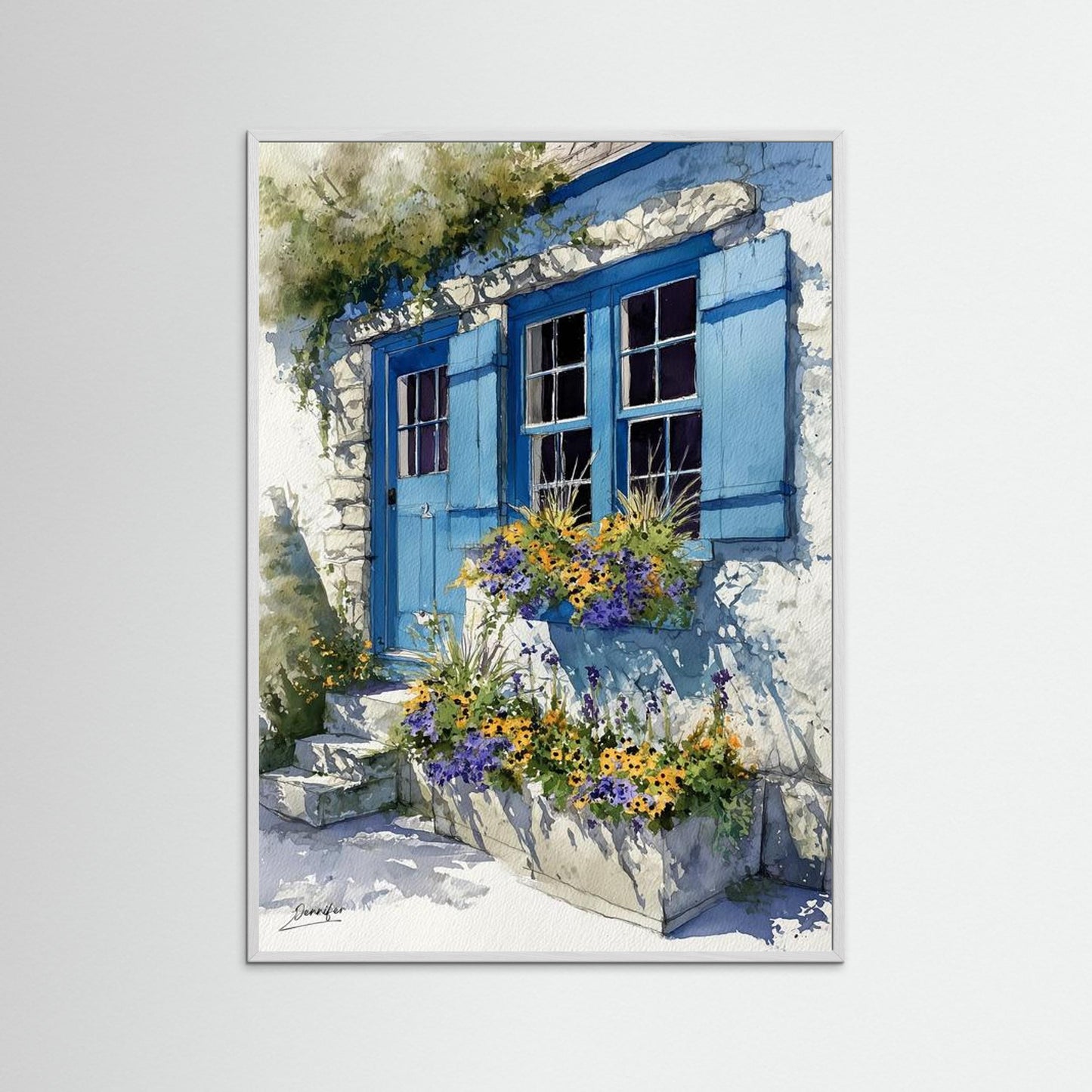 Bleu Méditerranée – Estampe aquarelle d'art