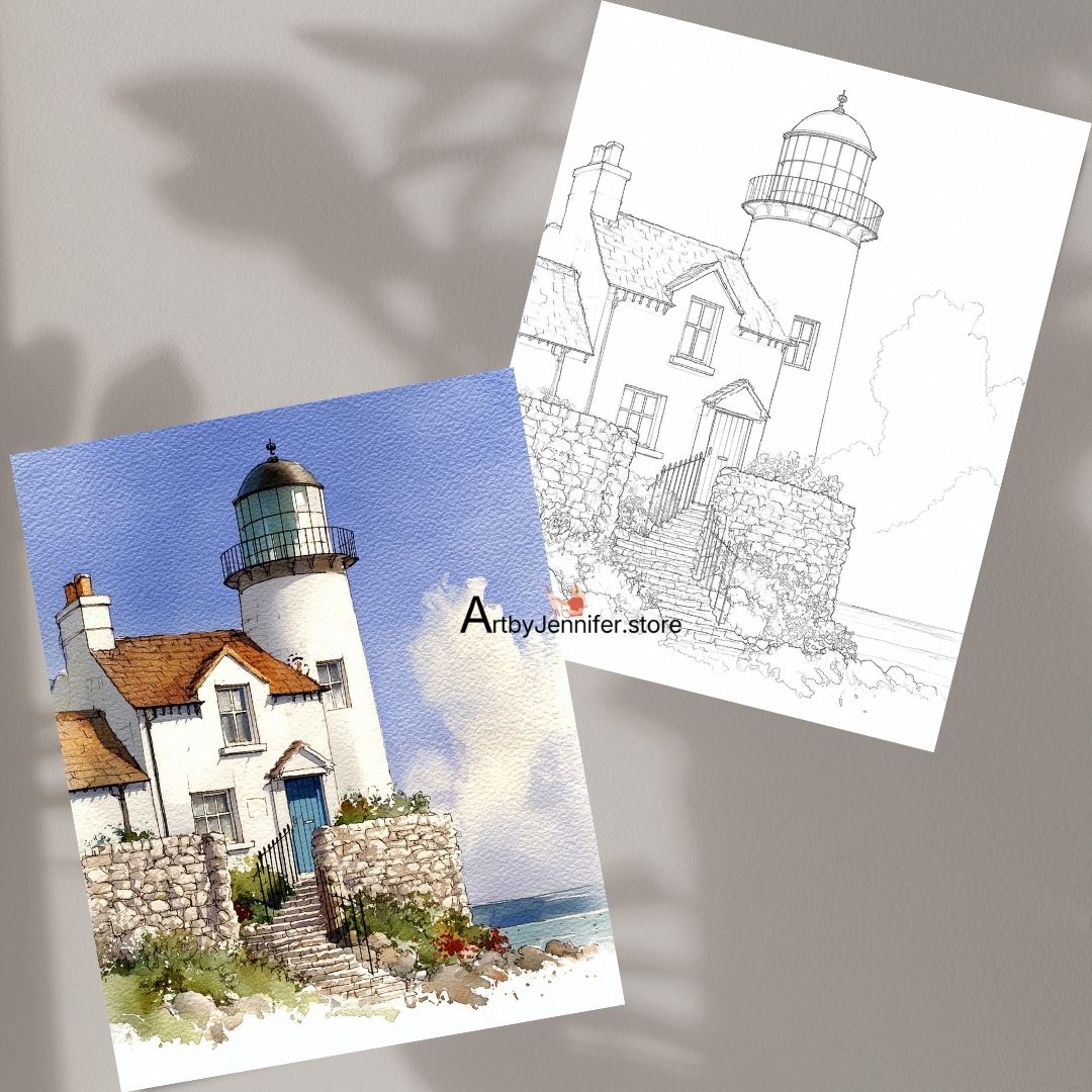 29 Simple Lighthouses Watercolor Coloring Pages