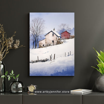 Charme rustique d'un chalet d'hiver : Paysage d'hiver à imprimer