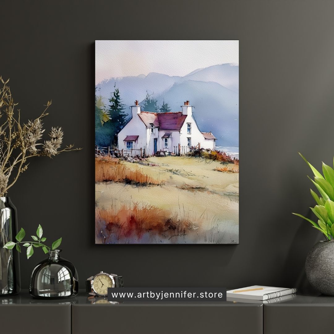 Maison de campagne « Brise d'automne » : Paysage aquarelle à imprimer
