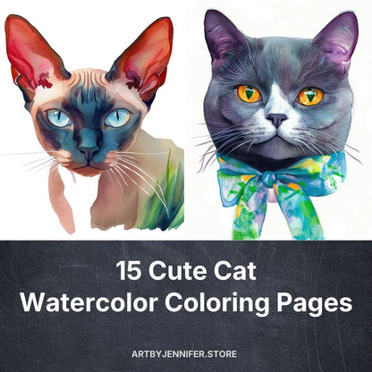 15 pages de coloriage aquarelle de chats mignons