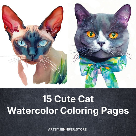 15 pages de coloriage aquarelle de chats mignons