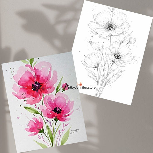 24 Simple Flowers Watercolor Coloring Pages