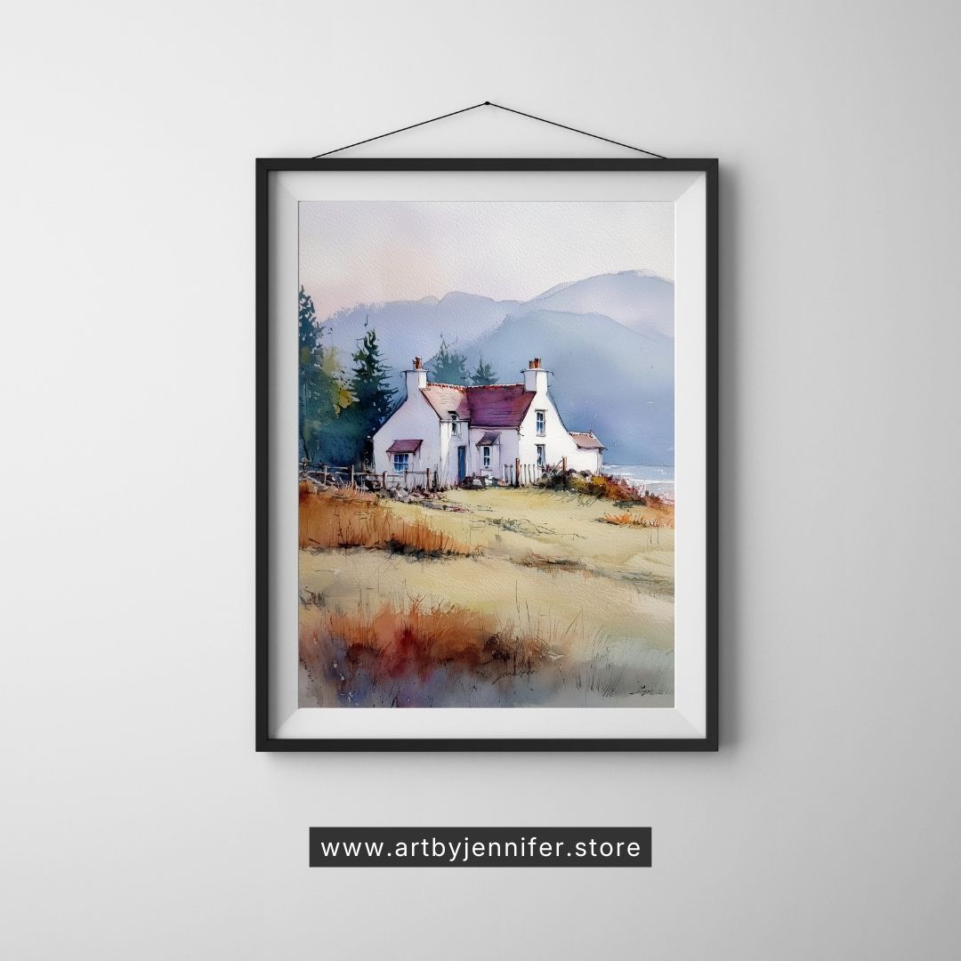 Maison de campagne « Brise d'automne » : Paysage aquarelle à imprimer