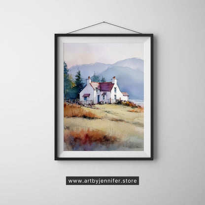 Maison de campagne « Brise d'automne » : Paysage aquarelle à imprimer