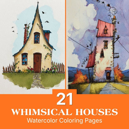 21 pages de coloriage aquarelle de maisons fantaisistes