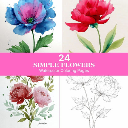 24 pages de coloriage aquarelle de fleurs simples