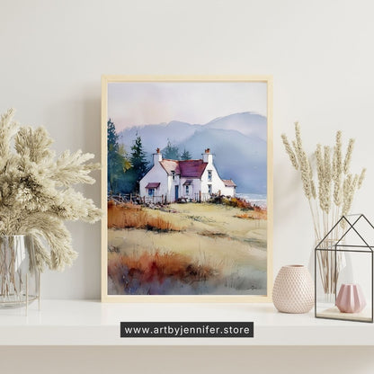 Maison de campagne « Brise d'automne » : Paysage aquarelle à imprimer
