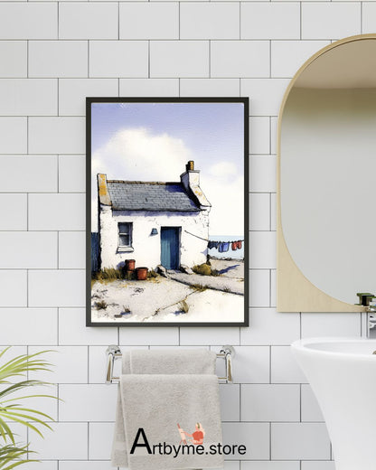 Vie paisible au bord de la mer - Aquarelle - Paysage côtier à imprimer