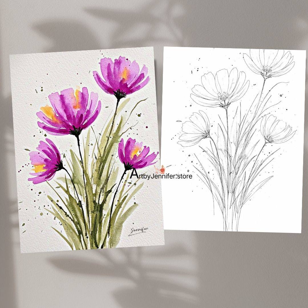24 Simple Flowers Watercolor Coloring Pages