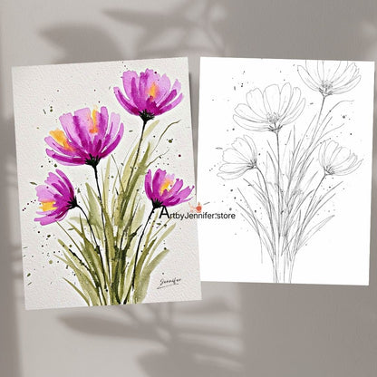 24 Simple Flowers Watercolor Coloring Pages