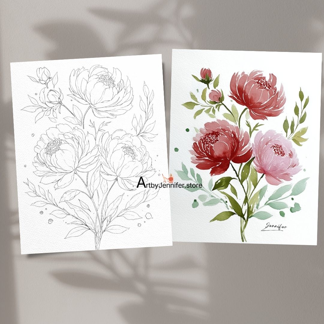 24 pages de coloriage aquarelle de fleurs simples