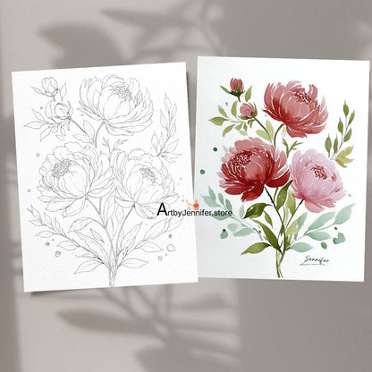 24 pages de coloriage aquarelle de fleurs simples