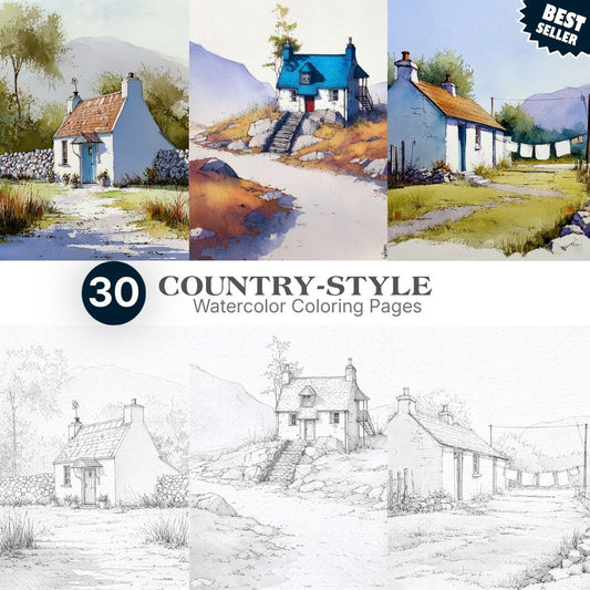 30 Country-Style Watercolor Coloring Pages