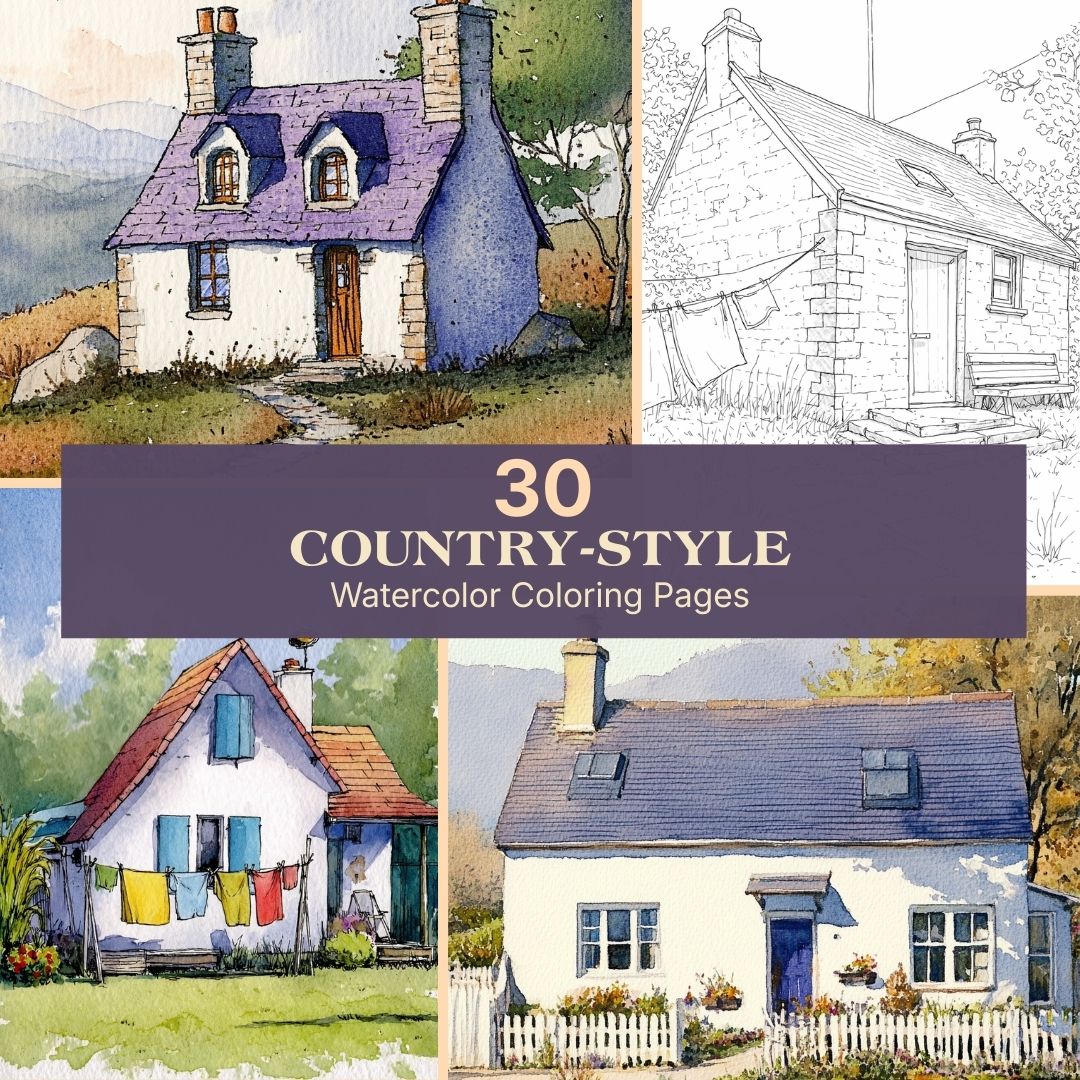 30 pages de coloriage aquarelle style champêtre