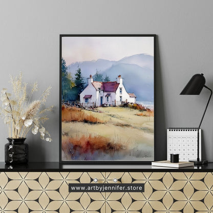 Maison de campagne « Brise d'automne » : Paysage aquarelle à imprimer