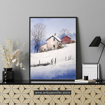 Charme rustique d'un chalet d'hiver : Paysage d'hiver à imprimer