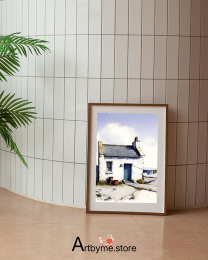 Vie paisible au bord de la mer - Aquarelle - Paysage côtier à imprimer