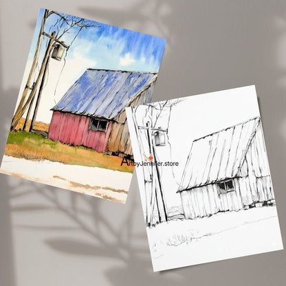 42 Memories House Watercolor Coloring Pages