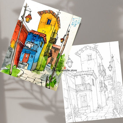 84 Simple Whimsical House Coloring Pages for Watercolor Beginners