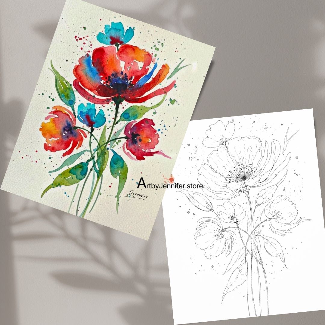 24 Simple Flowers Watercolor Coloring Pages