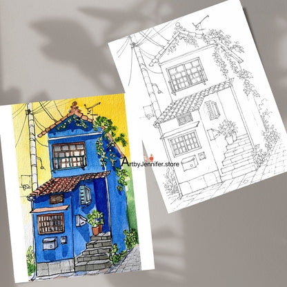 84 Simple Whimsical House Coloring Pages for Watercolor Beginners