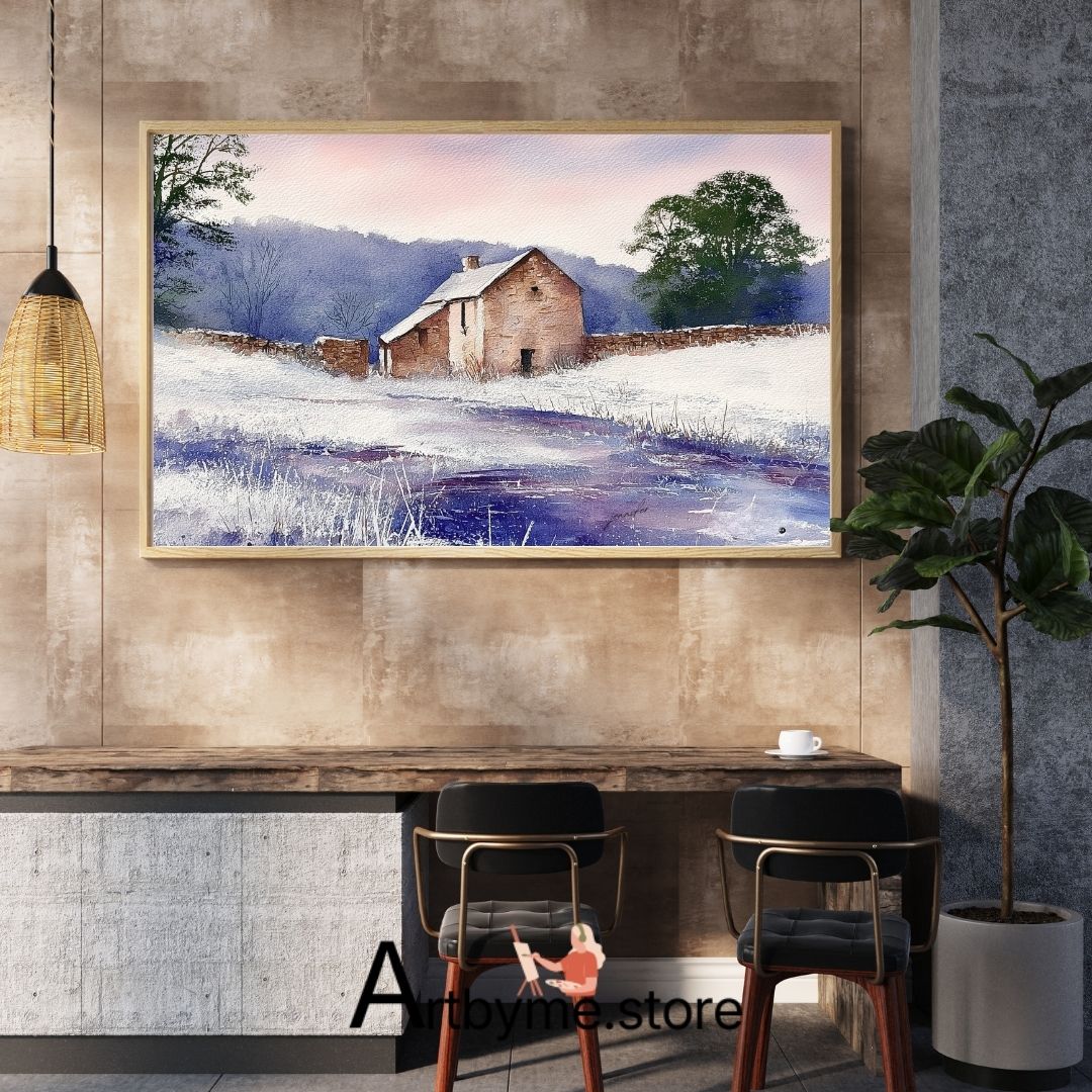 A Peaceful Winter Cottage Dream – Minimalist Watercolor Printable