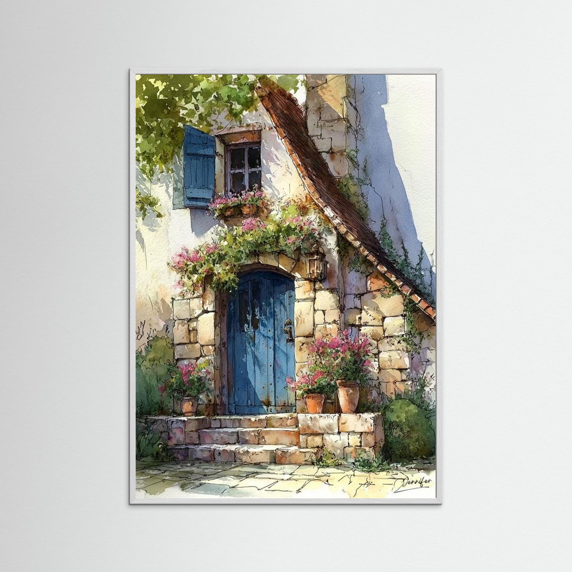 Sun-Drenched Stone Cottage – Fine Art Watercolor Print