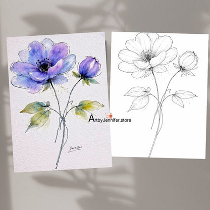 24 Simple Flowers Watercolor Coloring Pages