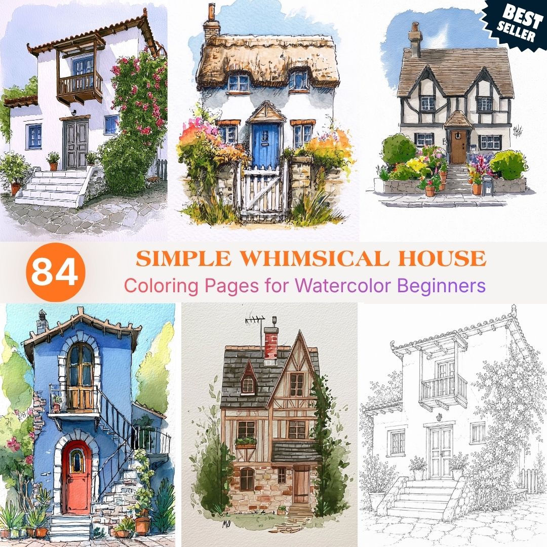 84 Simple Whimsical House Coloring Pages for Watercolor Beginners