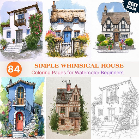 84 Simple Whimsical House Coloring Pages for Watercolor Beginners