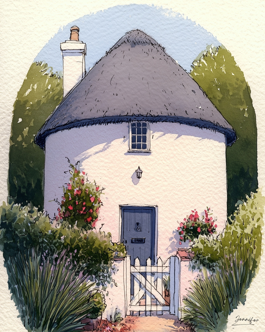 Round Thatched Cottage with Garden Gate