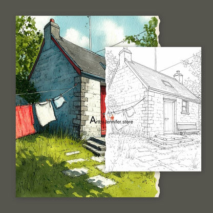 30 pages de coloriage aquarelle style champêtre