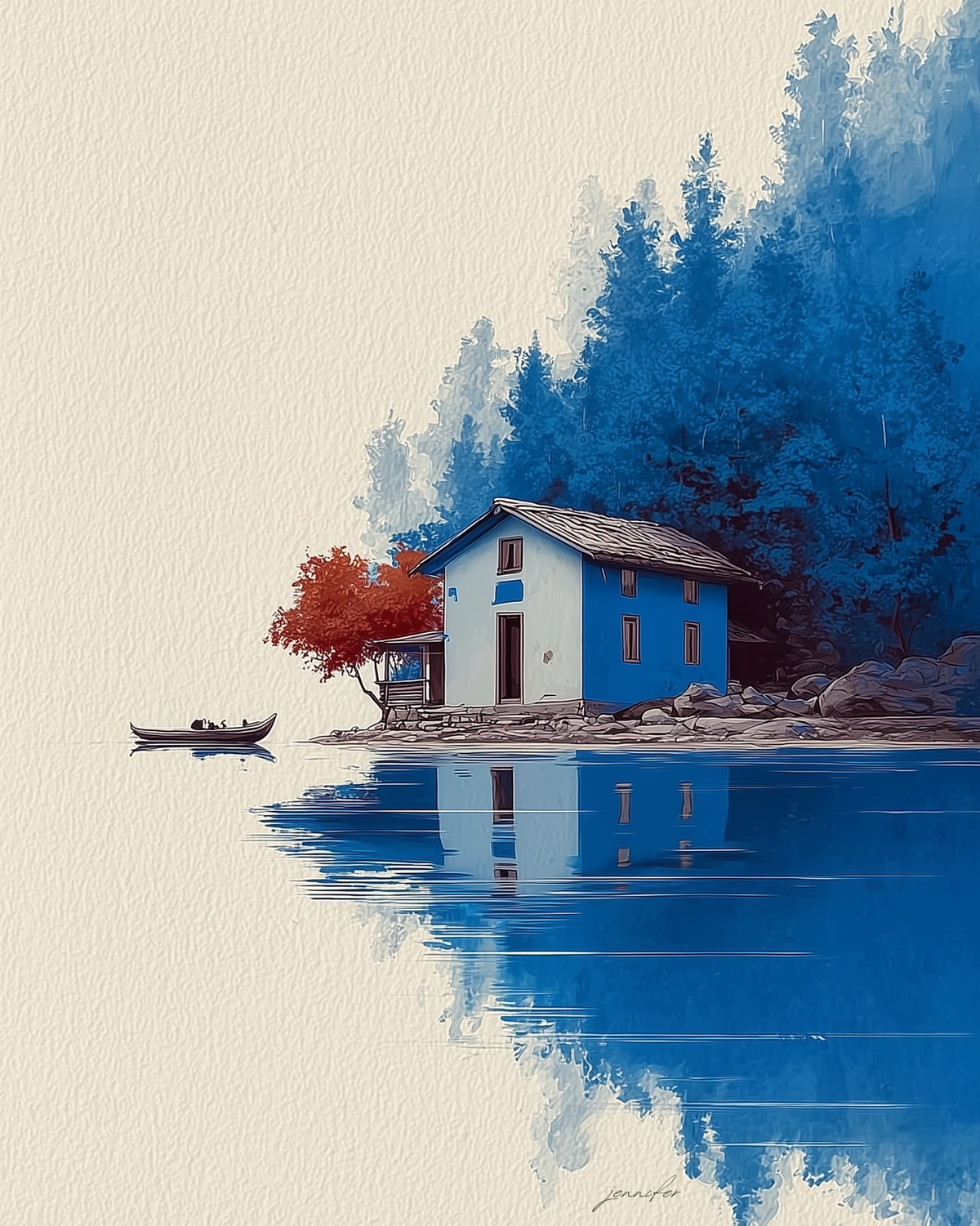 Tranquil Blue Lakeside Cottage & Boat