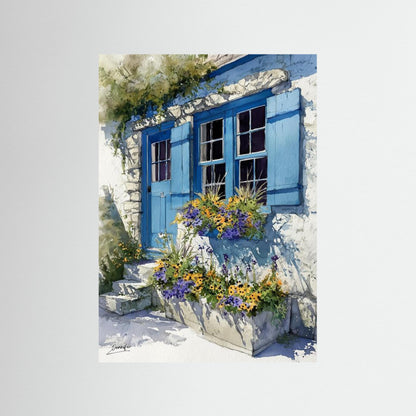 Bleu Méditerranée – Estampe aquarelle d'art