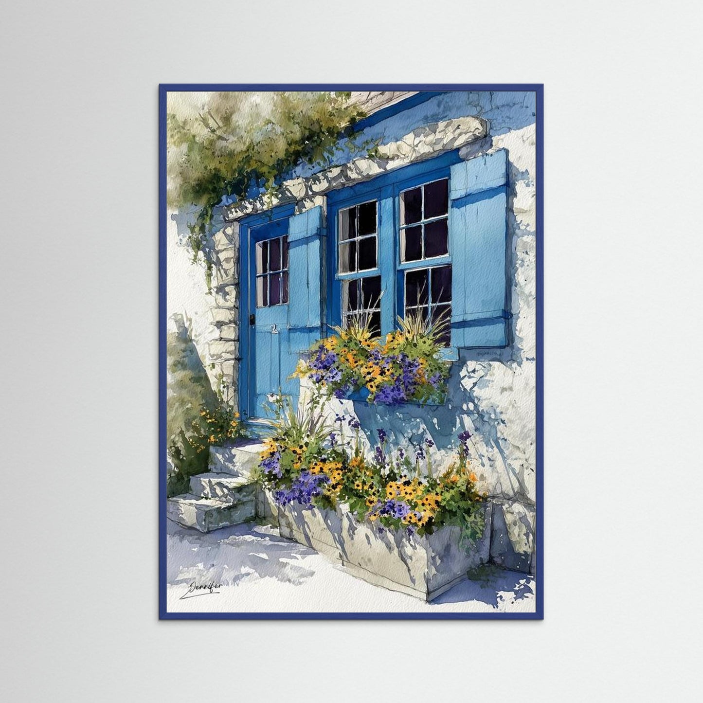 Bleu Méditerranée – Estampe aquarelle d'art
