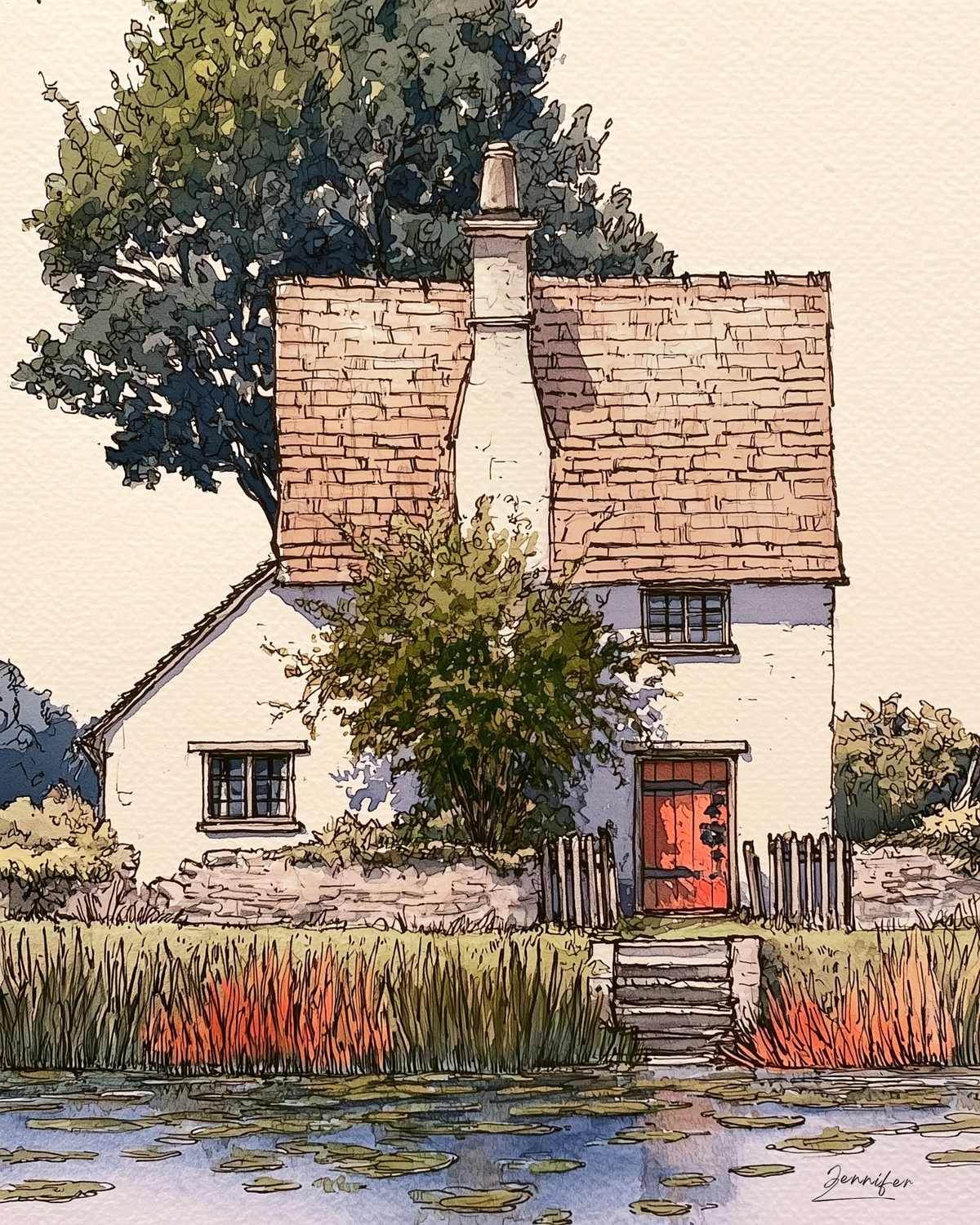 Serene Riverbank Cottage & Lily Pads
